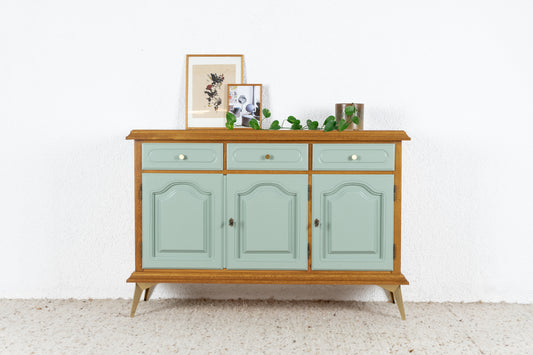 Vintage Kommode Sideboard Schrank Holz Salbei Schubladen