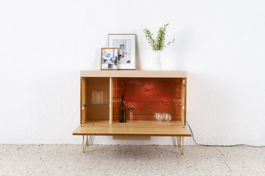 Minibar Beleuchtet Vintage Sideboard Holz Nuss Beige