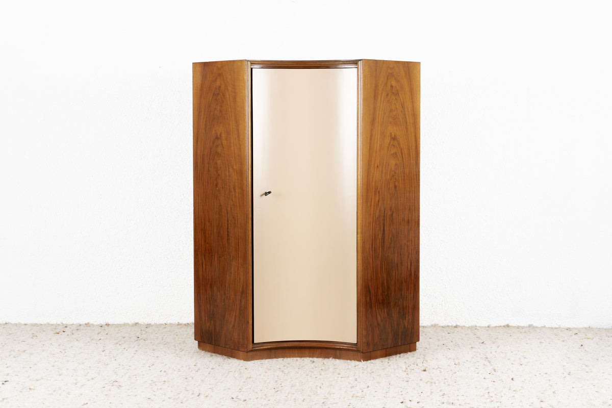 Vintage Schrank Eckschrank Kommode Holz Nuss Mid Century Kleiderschrank