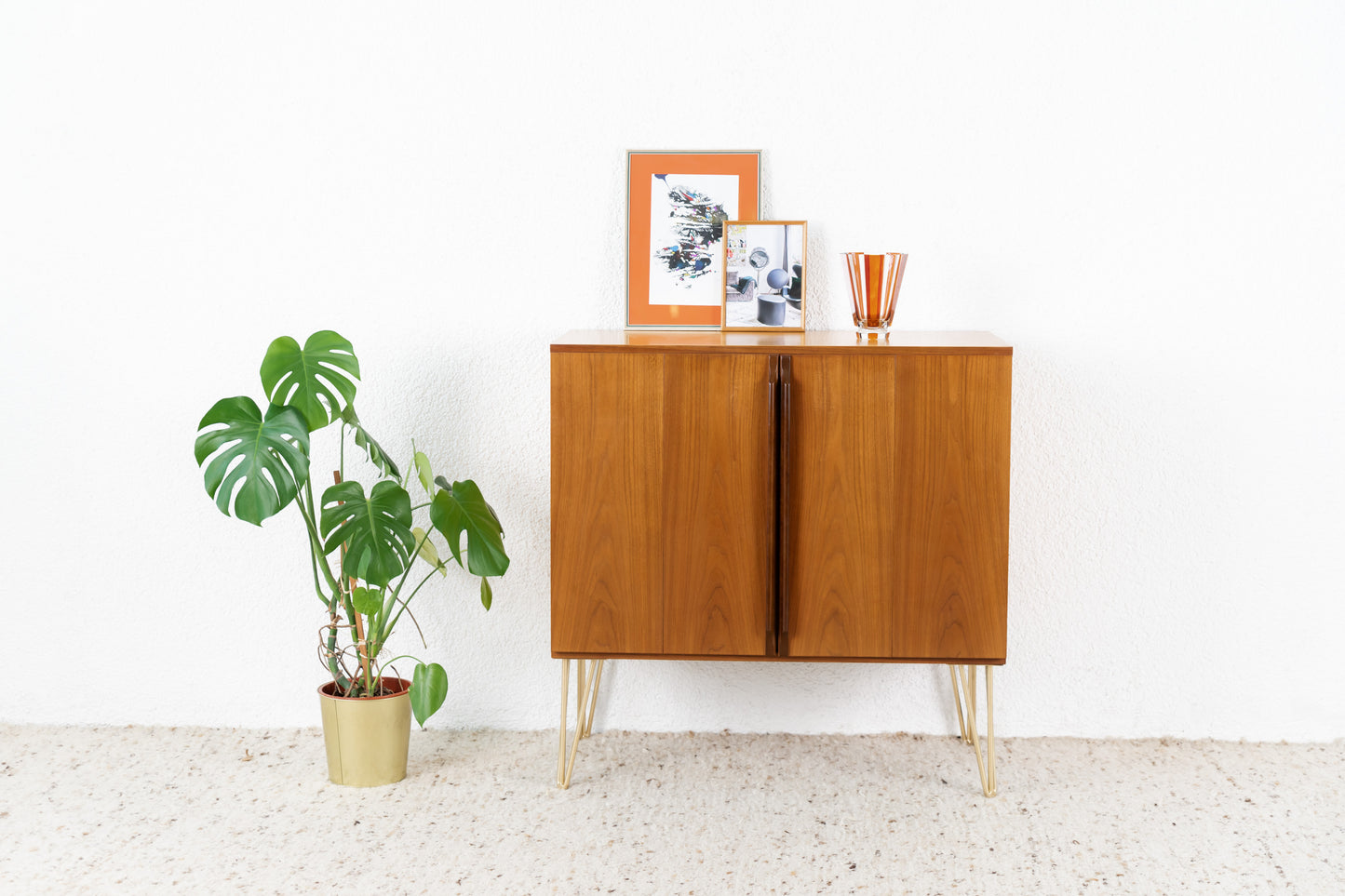 Vintage Kommode Tv Sideboard Nuss Holz Orange Mid Century Klapptüren