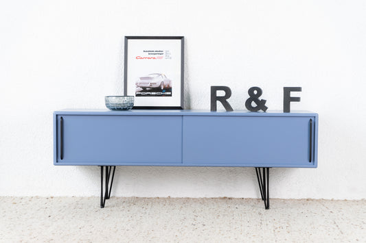 R&F Sideboard Holz Recycling Kommode Taupe Tv Board Schiebetüren Mid Century Space age Design