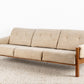 Vintage Sofa Couch Massivholz Beige Mid Century Dreisitzer 3er Nuss Holz