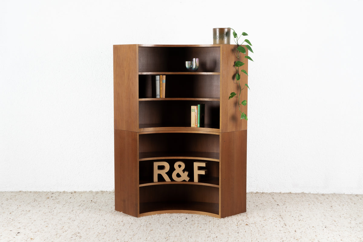 2er Set Vintage Eckschrank Regal Mid Century Holz Nuss Schrank Tv