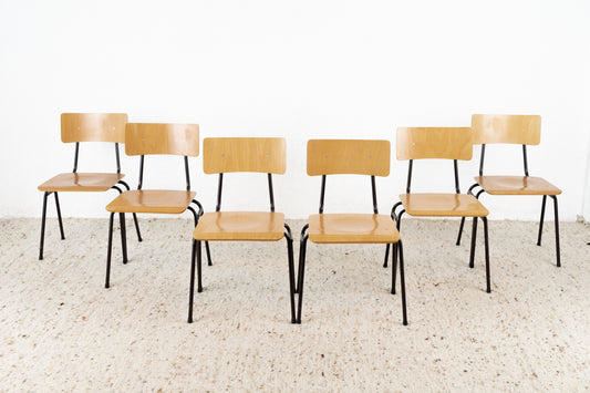 1 von 6 Vintage Stühle Küche Stapelstühle Büro Schulstuhl Holz Metall Industrial Esszimmer