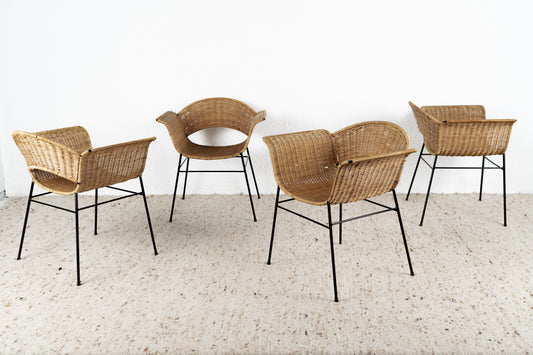 Vintage Basket Chair Stuhl Stühle Sessel Mid Century Rattan Metall Boho Rarität Küche Esszimmer Büro