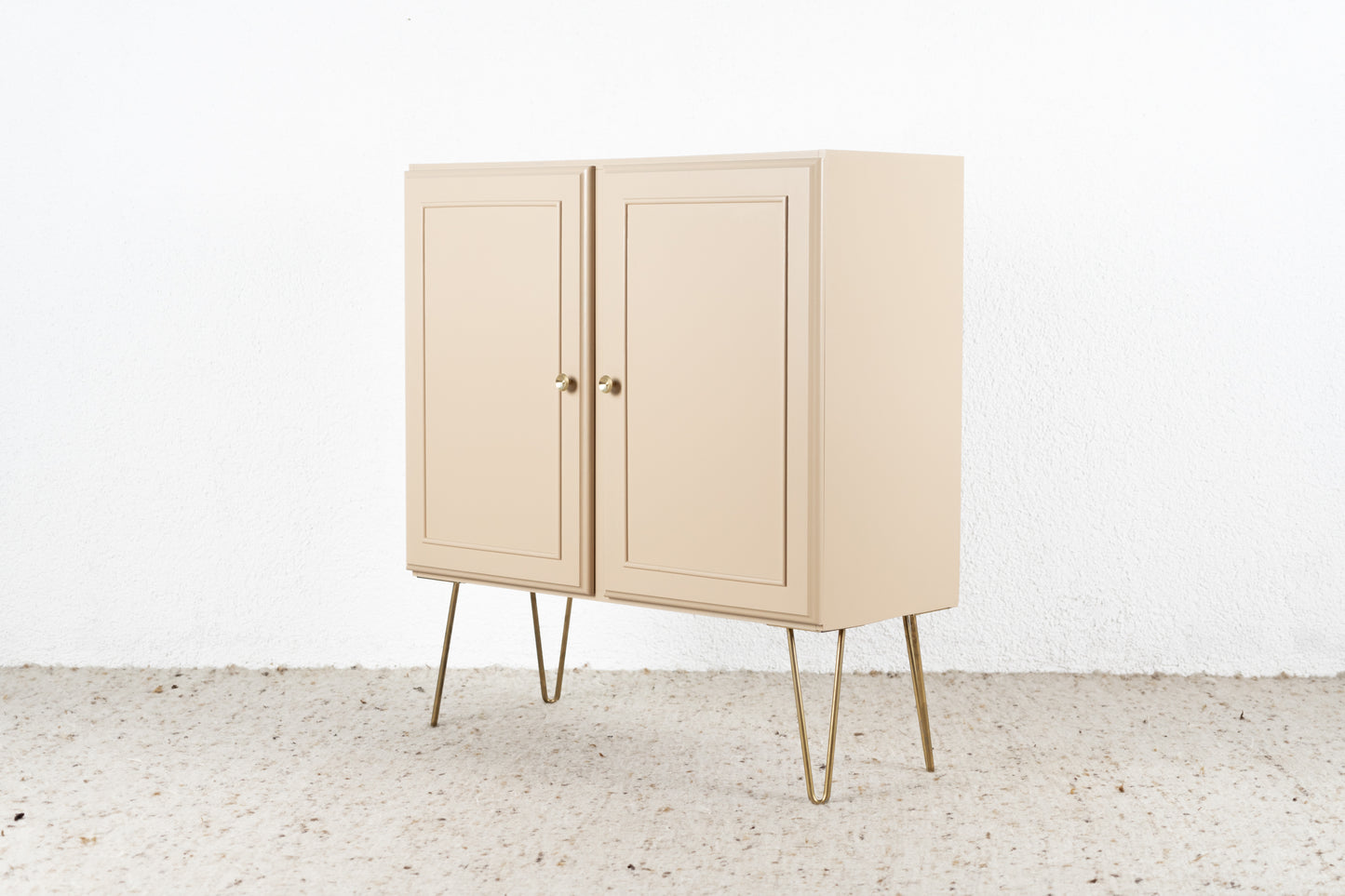 Vintage Kommode Schrank Creme Boho Mid Century Beige Gold