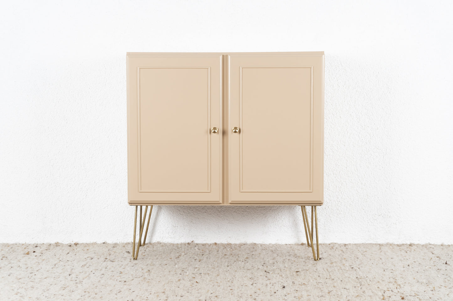 Vintage Kommode Schrank Creme Boho Mid Century Beige Gold