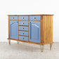 Vintage Sideboard Highboard Wohnzimmer Mid Century Holz Kiefer Schubladen Blau