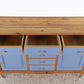 Vintage Sideboard Highboard Wohnzimmer Mid Century Holz Kiefer Schubladen Blau