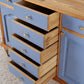 Vintage Sideboard Highboard Wohnzimmer Mid Century Holz Kiefer Schubladen Blau