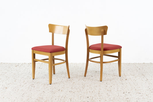 2er Set Vintage Stühle Massivholz Buche Polster Rot