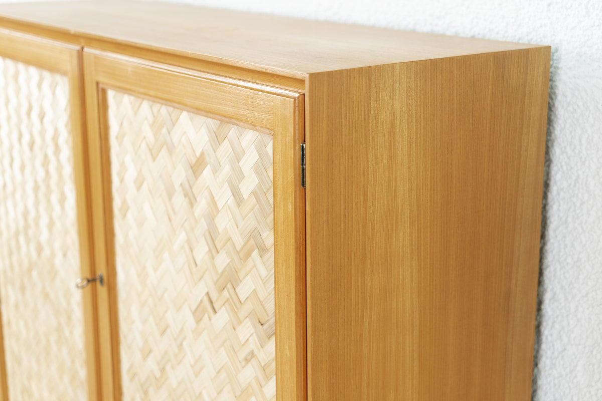 Mid Century Kommode Holz Geflecht Rüster Bauhaus