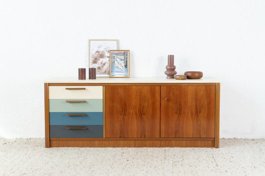 Vintage Sideboard Nuss Holz Schubladen