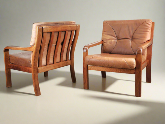 HS DESIGN DENMARK vintage teak holz sessel leder braun tv armchair lounge stuhl mid century