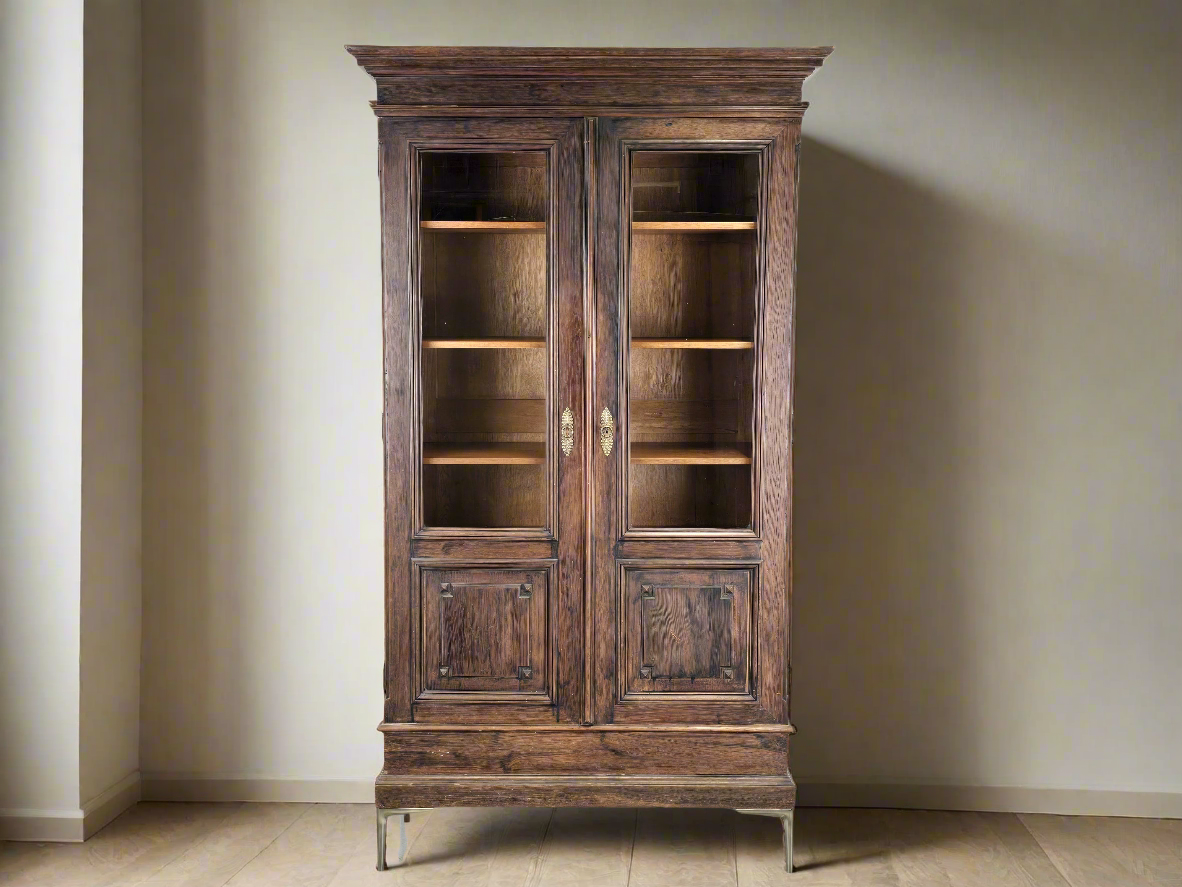 ANTIK VITRINENSCHRANK vitrine holz eiche bücher regal Bibliothek englisch herrenzimmer vintage