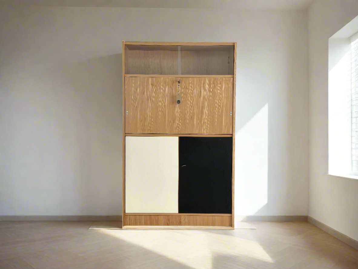 60S SEKRETÄR SCHRANK nuss holz vitrine kommode minibar regal mid century