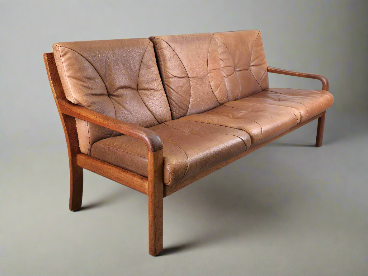 HS DESIGN DENMARK SOFA vintage teak holz Couch Sessel leder braun tv armchair lounge stuhl mid century