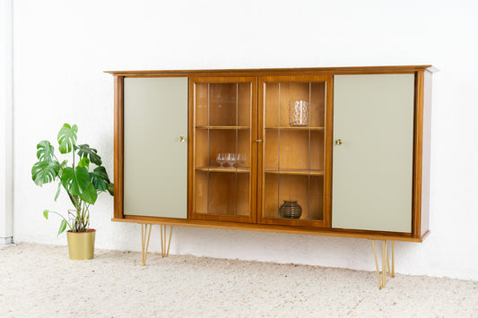 Mid Century Vitrine Highboard Sideboard Nuss Holz